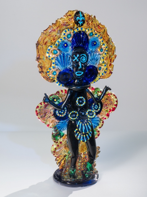Mardi Gras Indian Ruby Gold Blue by Teri Walker & Chad Ridgeway | Handblown and sculpted glass Mardi Gras Indian Ruby Gold Blue